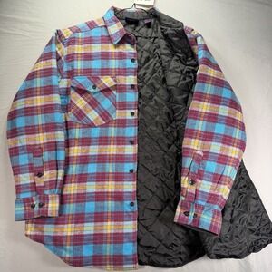 Vintage Dakota Quilted Blue Flannel Button Down Shirt Jacket Mens Large Shacket